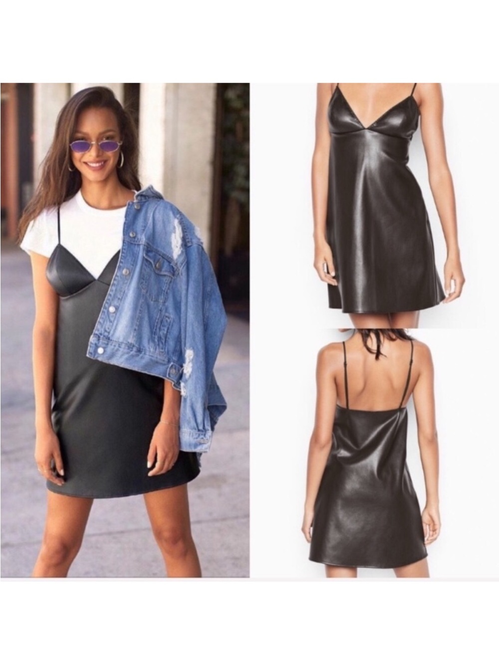 VS Faux Leather Slip Dress Vegan Babydoll XS - Picture 9 of 13
